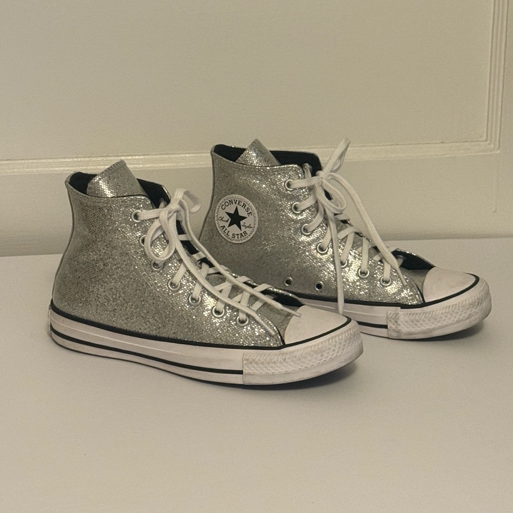 Converse Silver High-Top Sneakers with Glitter Finish size US 3.5